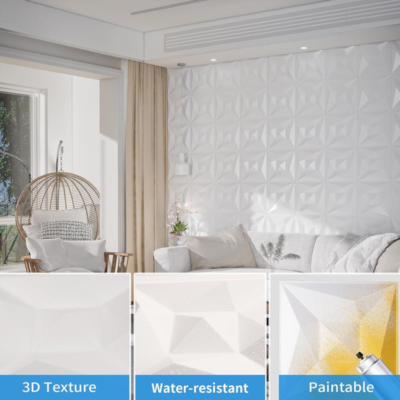 Greymond ألواح حائط ثلاثية الأبعاد بيضاء من PVC، عبوة 33 قطعة 11.8''x11.8'' بتصميم هندسي لترقية ديكور المنزل العصري، بلاط مزخرف وقابل للدهان لغرفة المعيشة، الردهة، غرفة النوم، الفندق، المكتب - Image 5
